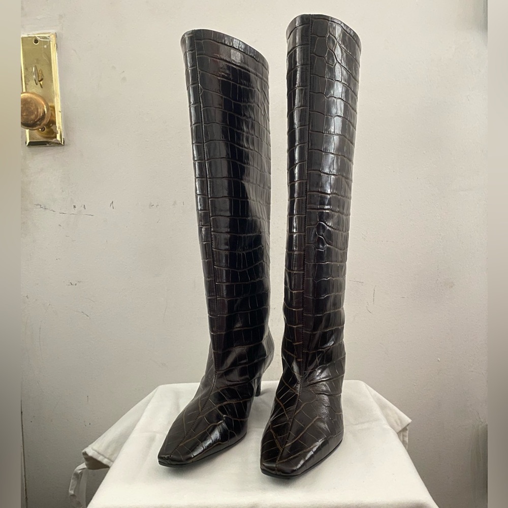 Toteme Wide Shaft Boots in Brown Croco